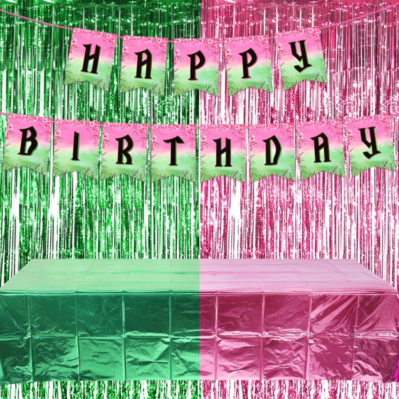 Pink and Green Witch Birthday Party Decorations Kit,Includes Fringe Curtains,Tablecloths,and Banners for Unique Celebrations at All Venues