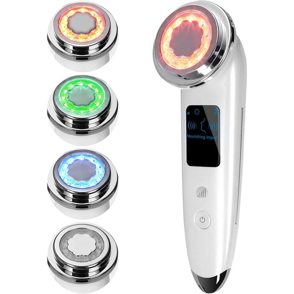 Face Massager 4 in 1 Cross-Border Photon Skin Rejuvenation Beauty Device Microcurrent Lifting Color Light Constant Temperature Heating Facial(White)