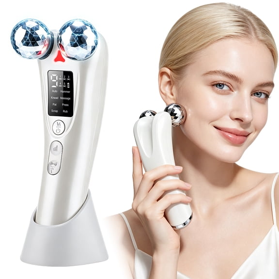 Face Massager with Red Light, Double Chin Reducer with 8 Massage Modes & 5 Vibration Modes & 9 Intensity Levels, Neck Face Lifting Roller Massager for Skin Tightening