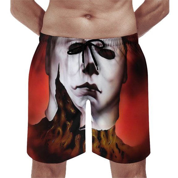 Face Michael Myers Men's Board Shorts Quick Dry Swim Trunks Summer Beach Swim Shorts Casual Swimwear Beachwear With Mesh Lining And Pockets