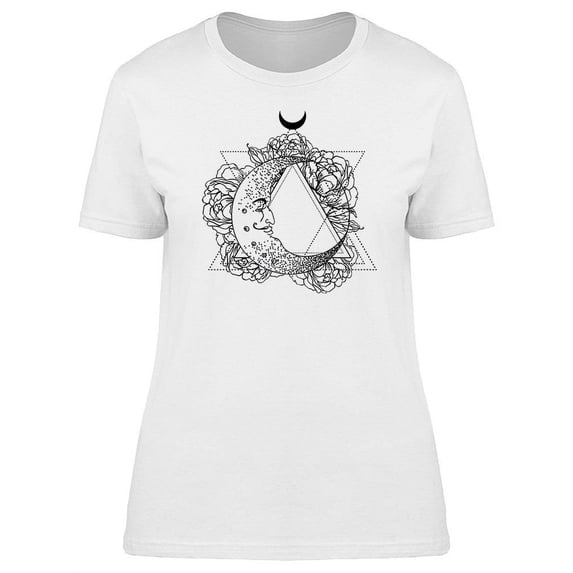Face Moon Over Geometry Design T-Shirt Women -Image by Shutterstock, Female Medium