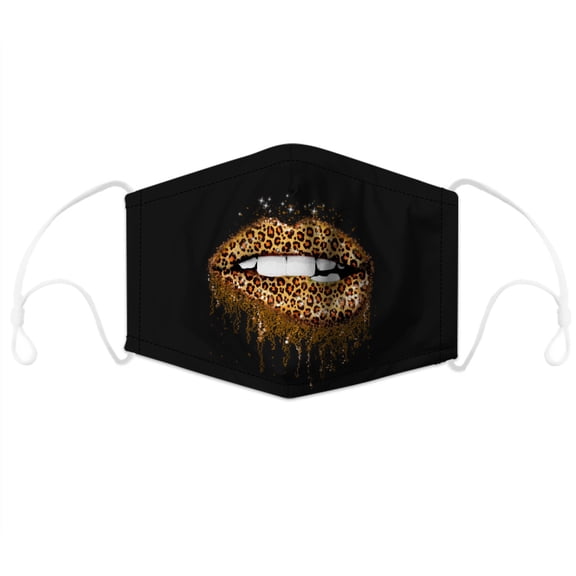 Face Mouth Nose Mask Cover Protection Reusable Cotton Blend Five Layer Filter Adjustable One Size Unisex Sexy Leopard Lips Design