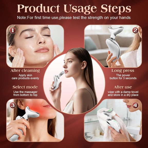 Face and Neck Massager Tool with Heat & 3 Light Therapies, Smart Vibration, Red-Light-Therapy and EMS Modes, Gua Sha Facial Tools for Face and Neck Skin Care and TMJ Relief (White)