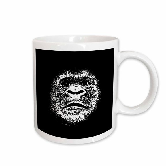3drose, Face of a Very Large Ape White Scratchboard Art Illustration, 15oz Mug