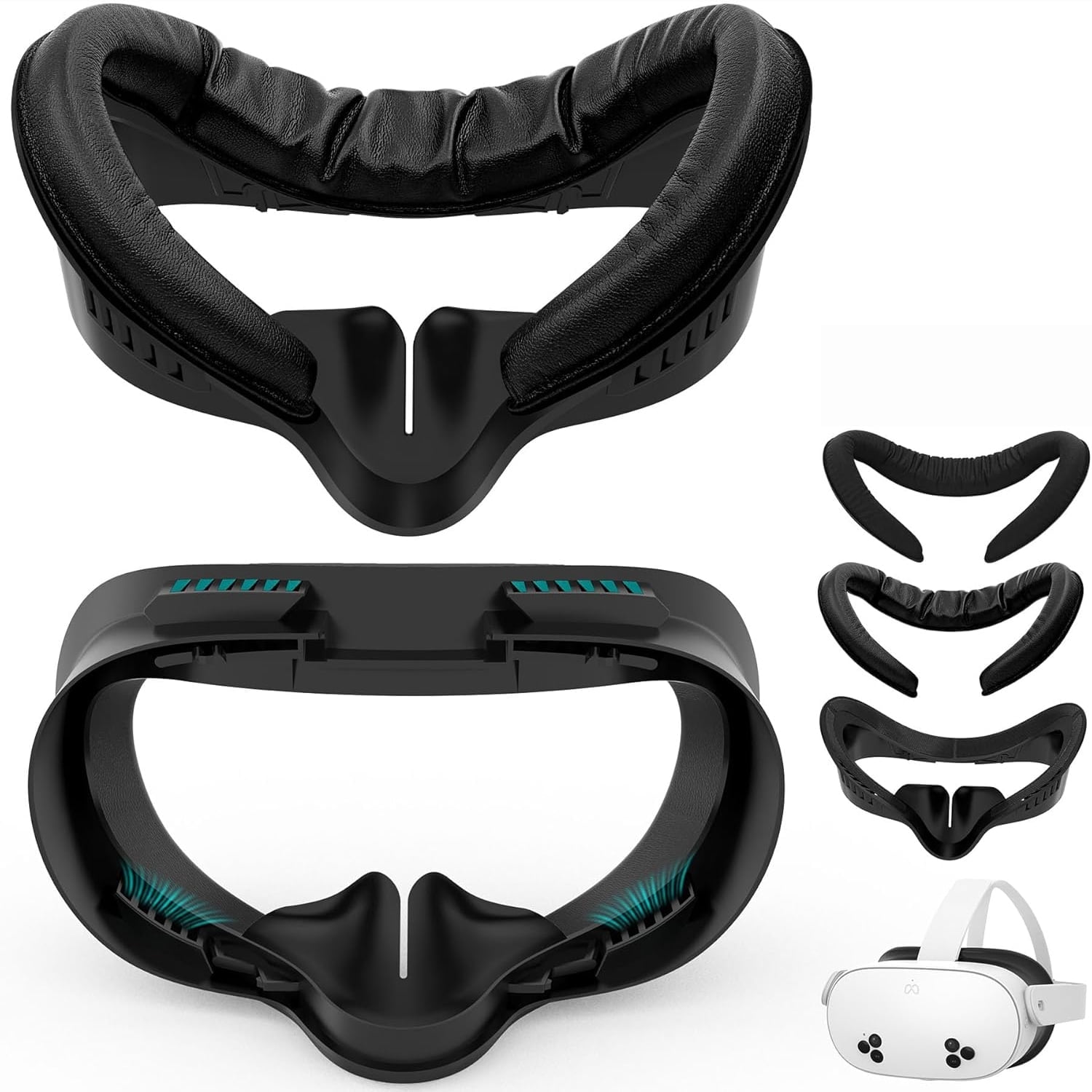 Face Pad Cover&Facial Interface for Meta Quest 3S Accessories, Soft PU Leather Foam and Ice Silk Cotton Replacement Face Interface Cushion for Oculus Quest 3S, Sweat-Proof and Air-Circulation Design
