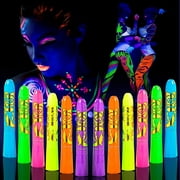 Face Paint Crayons Glow in The Dark Body Painting Kit Under UV and Black Light Makeup Non-Toxic for Halloween Masquerades Easter Festivals Party Supplies, 12PCS