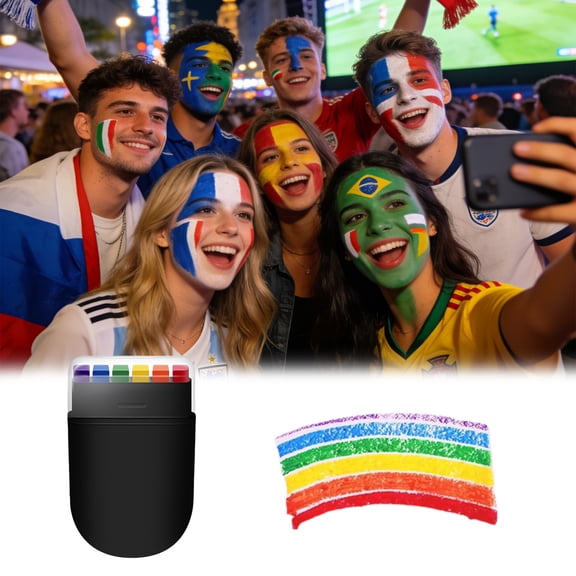 Face Paint Graffiti Pen, 6-Color World Cup Euro Cup Face Pen, Sports Event Face Marker, 2.36x1.38x0.79in, Plastic, Non-Toxic Safe, Quick Dry Easy Clean, for Sports Parties Halloween Fans