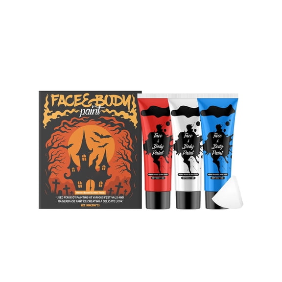 Face Paint,Halloween Makeup,Halloween Face and Body Paint Set, High Pigment Color Rendering Makeup Kit with Powder Puff for Party Stage Themed Cosplay(3-CT 4.5in)