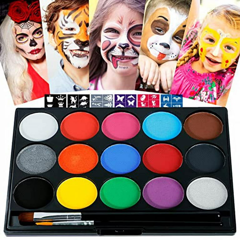 Face Paint Kit for Kids with 60Stencils 15Colors&2Brushes Water