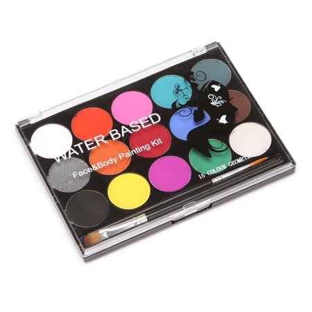 Face Paint Kit Professional Water Based Body Paint 15 Colors Washable Non-Toxic Paints 2 Paintbrush for Kid Sensitive Skin Makeup Party Supplies