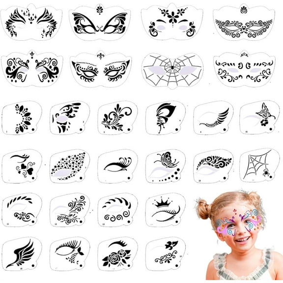 Face Paint Stencils Kits,Happon 28 Pcs Face Painting Stencils, Reusable Face Tattoo Painting Templates,Body Makeup Painting Templates for Kids Face Painting Holiday Party