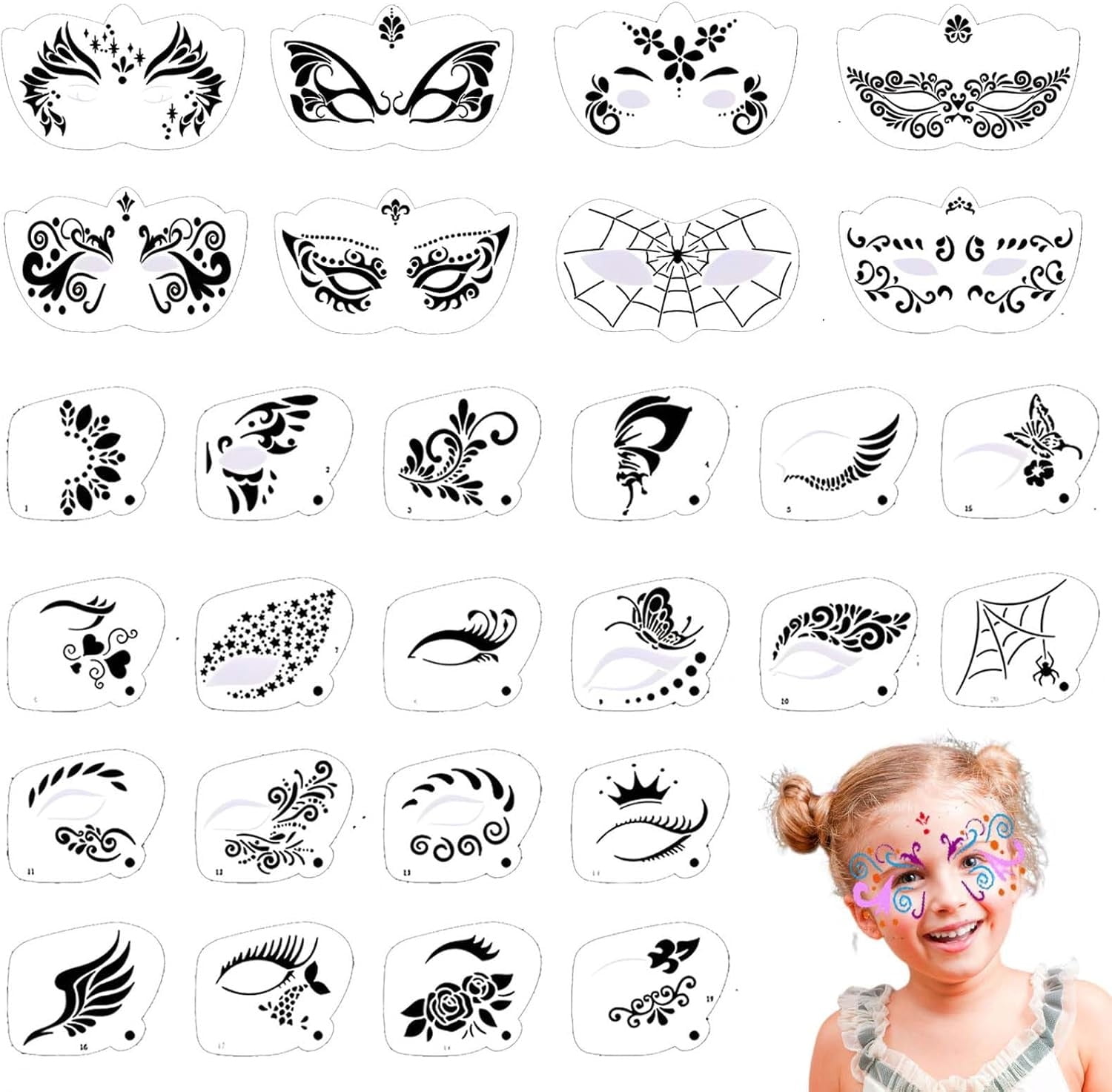 Facepaints Stencils estink-reusable-9pcs-set-face-paint-stencils-kit-washable-for-halloween-party-cosplay-diy-walmart-com