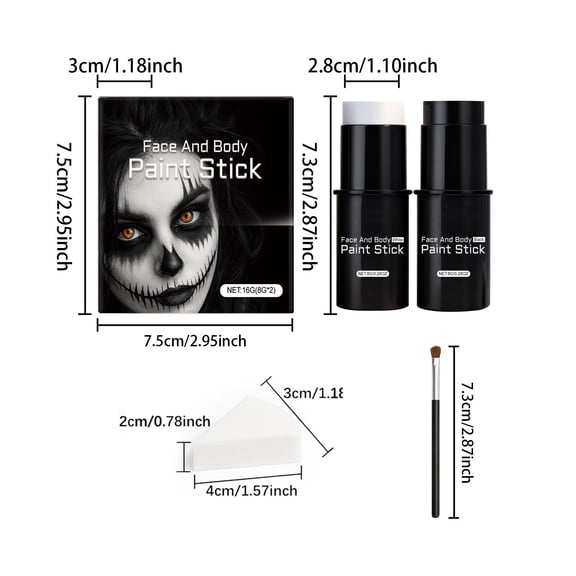 Face Paint Stick Set Black White Lipstick Halloween Makeup Sports Facial Painting Waterproof Long Lasting Kit with Sponge Brush