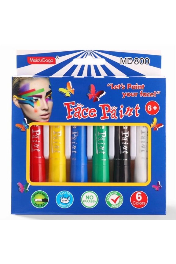 6-pack Face Paint Sticks, Washable Body Paint for Cosplay Party Halloween