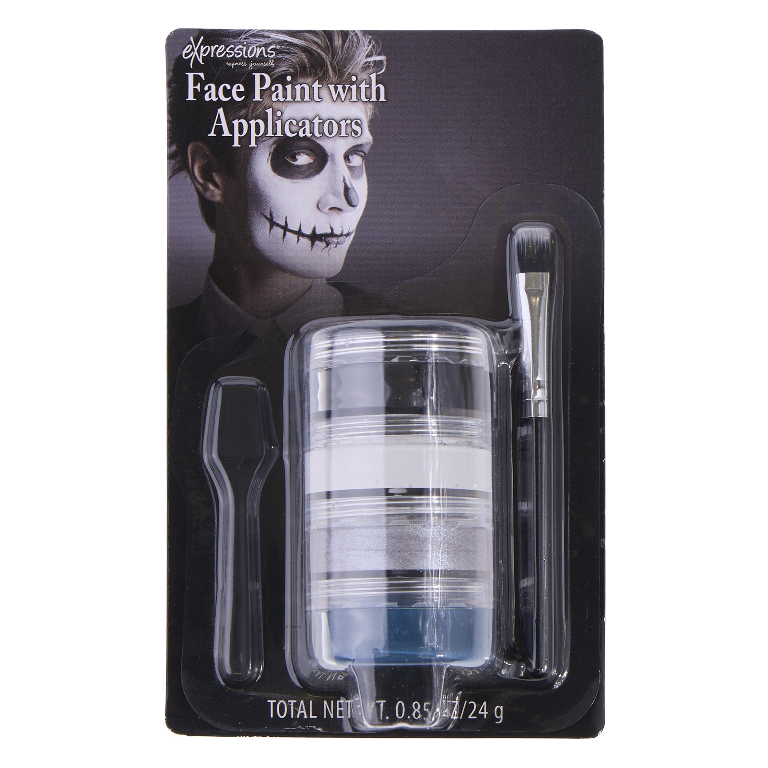 Expressions Skeleton Face Paint Kit with Makeup Brush - Black, White, Silver, Grey
