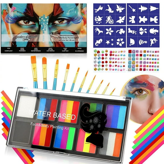 Face Painting Kit for Kids Adults, 26 Colors Water Based Body Face Paint Includes Brushes, Stencil and Glitters, Body Face Painting Kit for Halloween Christmas Party Birthday Cosplay