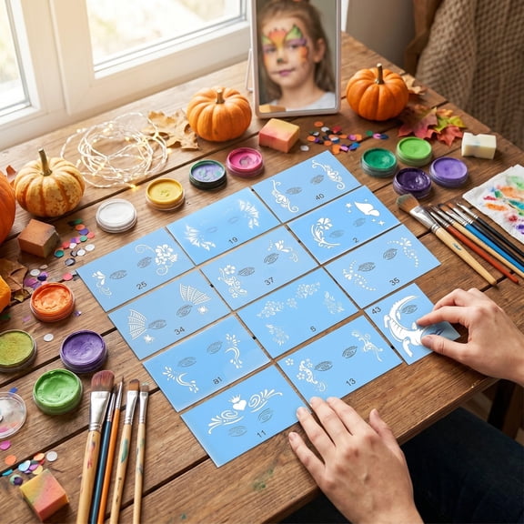 Face Painting Stencils 12Pcs Reusable DIY Art Templates for Halloween Party Body Makeup