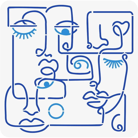 Face Pattern Stencil 12x12inch Abstract Face Pattern Reusable Plastic Drawing Painting Stencils