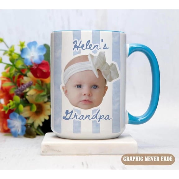 Face Photo Cup With Stripe Pattern, Custom Picture, AURORAVALLEY, 11oz-15oz Mug