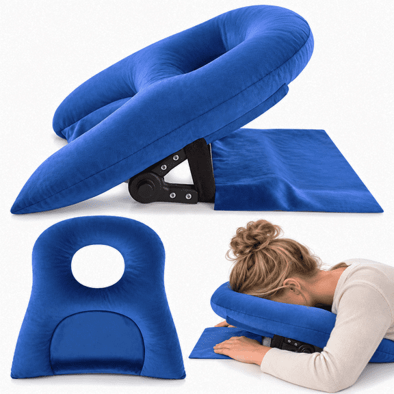 KUAZIDAR Adjustable Face Down Pillow for Eye Surgery, 3-Height Prone Pillow with Open Face Design & Washable Covers, Blue