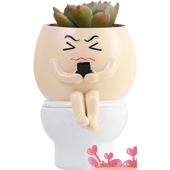 Face Planter Pot- Pots Sit Toilet Plant Pot| Cactus potResin Small Pot, Planter potDesk Decor, Home for Indoor/Outdoor Plants