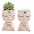 thumbnail image 1 of Face Planter Pot with Heart Hands, Resin Head Succulent Planter with Drainage Hole, Cute Decorative Makeup Brush Holder for Vanity, Gift for Women, 1 of 9