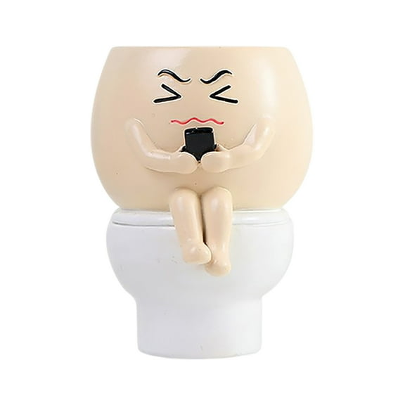 Face Planter Pots Funny Toilet Pot For Indoor Cute Face Head Flower Pots Quirky Succulent Planters Ideal For Home Home Birthday(White) Flower Pots Practical Home Decor