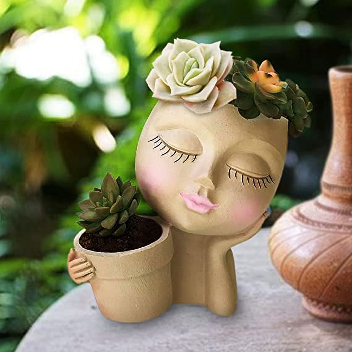 Face Planters Pots Head Planter for Indoor Plants, Double Heads
