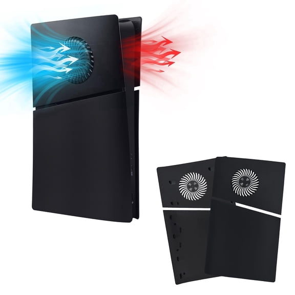 Face Plates Compatible with PS5 Slim Digital Edition, Anti-Scratch Replacement Cover Panels with Cooling Vent - Black