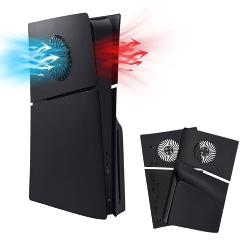 Face Plates Compatible with PS5 Slim Disc Edition Only, Anti-Scratch Replacement Shell Case with Cooling Vent for PlayStation 5 Slim Disc Console - Black