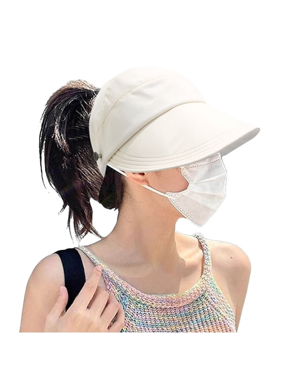 Face Riding Shield with Wide Brim Visor for Women | Adjustable Sun Visor Cap for Outdoor Activities | Breathable Sun Hat for Summer, 13cmx23cmx8.5cm, Beige