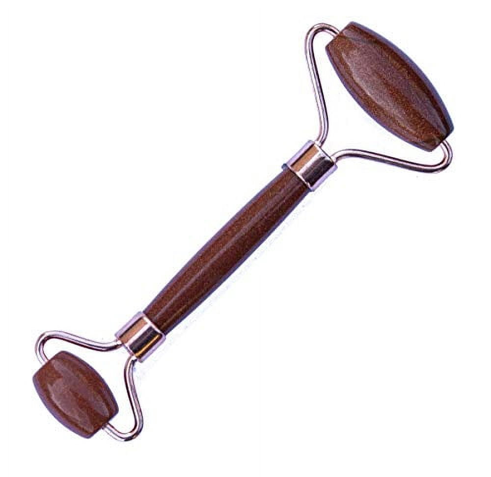 Face Roller Massager - Real Crystals and Gemstones - Massaging Tools for Face, Eyes, Chin, Neck and Anti-Aging - Gua Sha Alternative (Brown Goldstone)