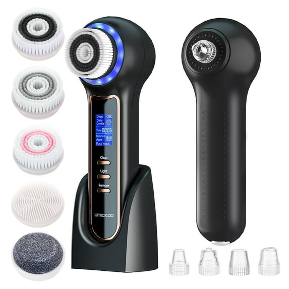 Face Scrubber Exfoliator with LCD Screen,Rechargeable Facial Cleansing Brush IPX7 Waterproof 3 in 1 Blackhead Remover Vacuum for Exfoliating,Massaging and Deep Pore Cleansing