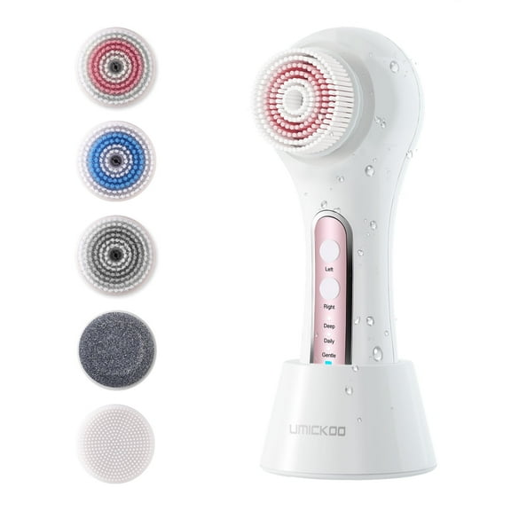 Face Scrubber Exfoliator, Combine Left and Right Rotation Facial Cleansing Brush with 5 Brush heads, Rechargeable IPX7 Waterproof Electric Face Spin Brush for Exfoliating and Deep Cleansing