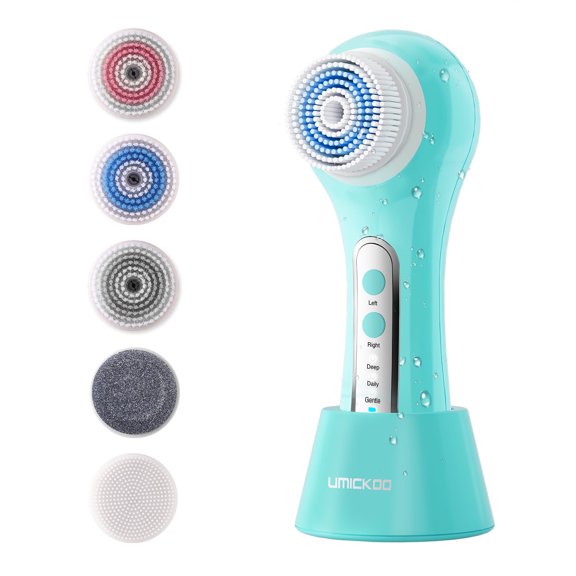 Face Scrubber Exfoliator, Combine Left and Right Rotation Facial Cleansing Brush with 5 Brush heads, Rechargeable IPX7 Waterproof Electric Face Spin Brush for Exfoliating and Deep Cleansing
