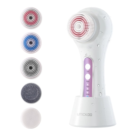 Face Scrubber Exfoliator, Combine Left and Right Rotation Facial Cleansing Brush with 5 Brush heads, Rechargeable IPX7 Waterproof Electric Face Spin Brush for Exfoliating and Deep Cleansing