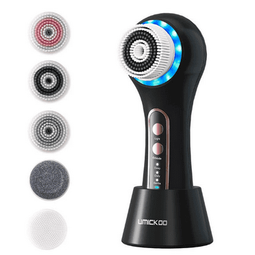 Face Scrubber Exfoliator,Facial Cleansing Brush Rechargeable IPX7 Waterproof with 5 Brush Heads,Electric Face Spin Brush for Exfoliating, Massaging and Deep Cleansing-Black