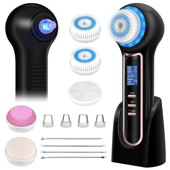 Face Scrubber Exfoliator,Facial Cleansing Brush Waterproof with LCD Screen,Blackhead Remover Vacuum with 5 Brush Heads,Face Spin Brush for Exfoliating, Massaging and Deep Pore Cleansing