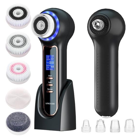 Face Scrubber Exfoliator with LCD Screen,Rechargeable Facial Cleansing Brush IPX7 Waterproof 3 in 1 Blackhead Remover Vacuum for Exfoliating,Massaging and Deep Pore Cleansing
