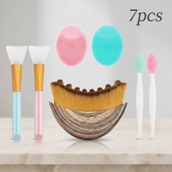 Face Scrubber Set - 2pcs Exfoliating Lip Brush, 2pcs Face Cleansing Brush & Facial Mask Brush Applicator, Blackhead Exfoliator Tool, Lymphatic Contour Face Brush