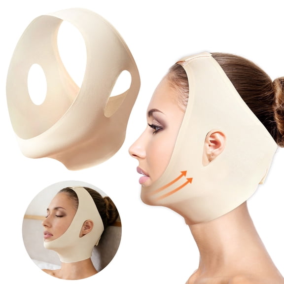 Face Sculpt Wrap Reusable Jawline Chin Strap Breathable Facial Compression Wrap For Post Op Recovery Daily Contouring(Beige5-68Cm)
