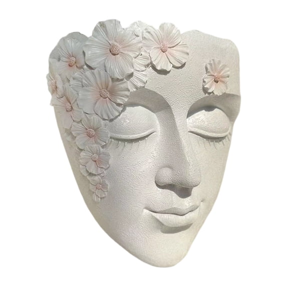 Face Shape Wall Planter Elegant Resin Wall-Mounted Head Pot with Drainage Hole Unique Small Vase Holder for Flower,Succulents White