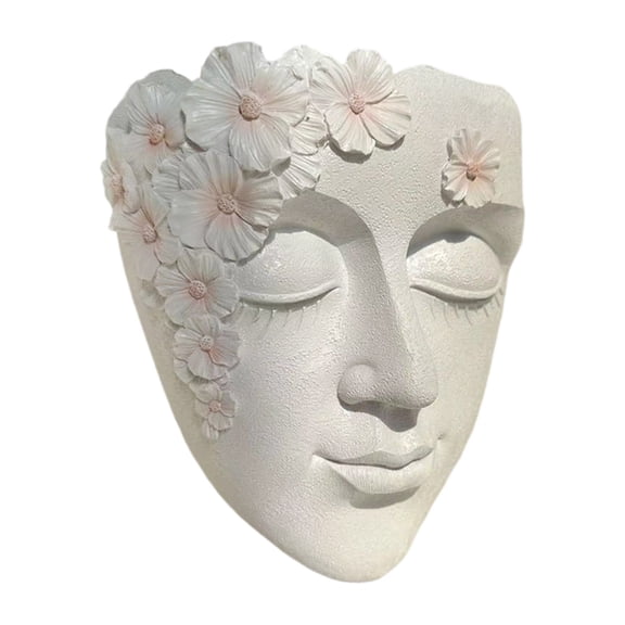 Face Shape Wall Planter Resin 6''x7'' Wall-Mounted Head Pot with Drainage Hole for Flower,Succulents, Hanging Plants for Plant Lovers Home Decor Gift for Friends and Family,White