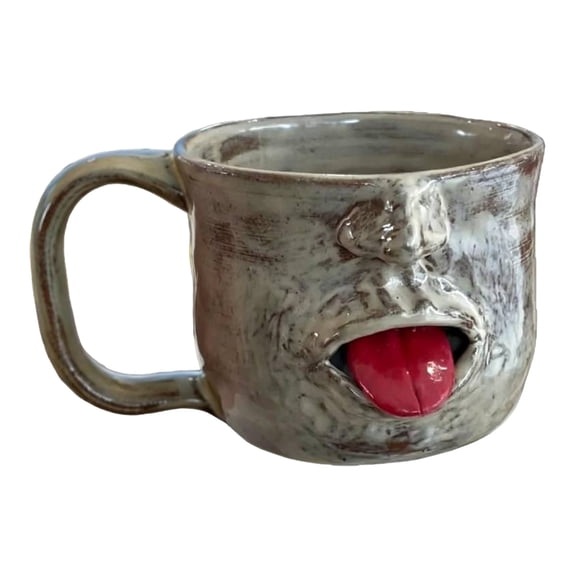 Face Shaped Ceramic Mug Stick-out Tongue Funny Face Coffee Mug with Handle Fun Teasing Mug for Home Office Cafe Dining Room Bedroom