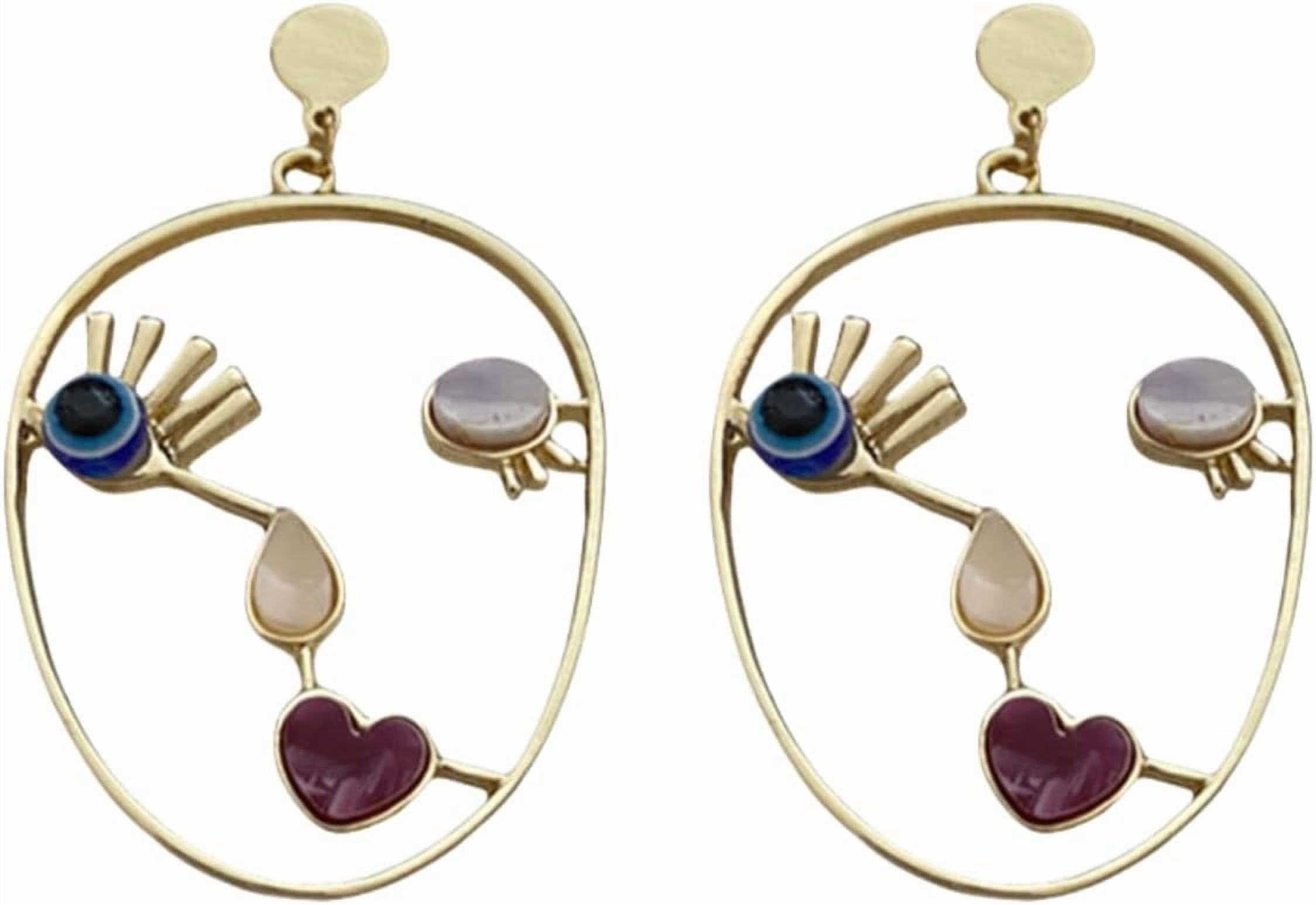 Gold Plated Abstract Face Earrings For Women - Geometric Statement Dangle Earrings Bohemian Jewelry