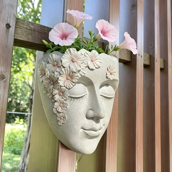 Face Shaped Wall Planter, Resin Hanging Head Flower Pot for Indoor Outdoor Garden Decor