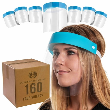 Face Shields - Case of 40 Packs (160 Shields) - Ultra Clear Protective Full Face Shields to Protect Eyes, Nose and Mouth - Anti-Fog PET Plastic, Elastic Headband