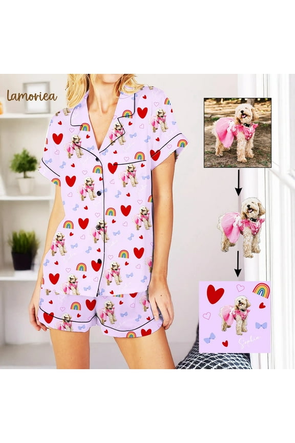 Face Short Pajamas Set,Custom Cat Dog Faces Women Men Pajamas,Family Pajamas with Pictures,Dog Lover PJs,Dog Birthday Pajamas Gifts.