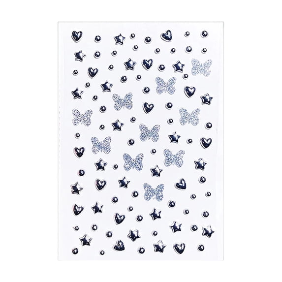 Face, Silver Glitter Butterfly Heart Star Decorative, Self Adhesive Rhinestone for Nails, Makeup, Party Use, 1 Sheet