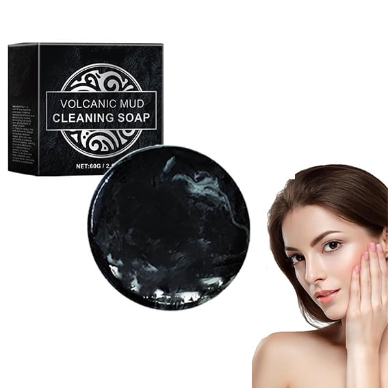 Face Soap Acne, Natural Volcanic Mud Soap, Black Soap Bar with Bubble Net for Men Women, Volcanic Clay Coffee Soap Bar Handmade Soap for Face and Body